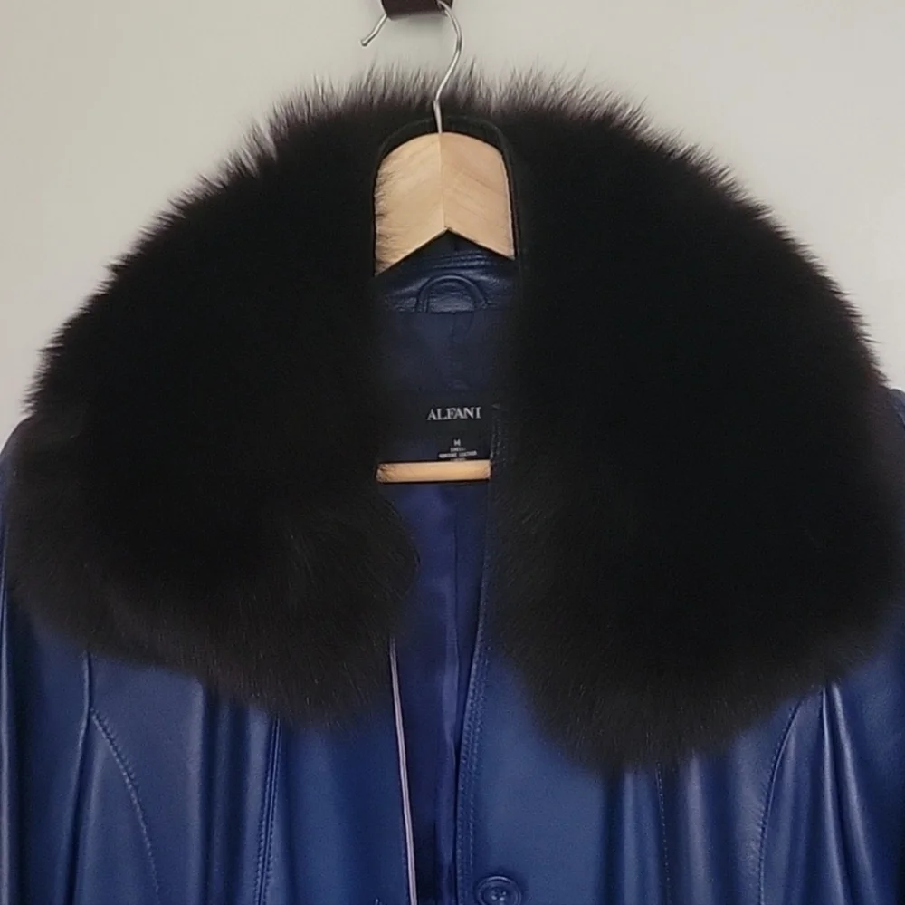 Black Fox Genuine Fur Detachable Jacket Coat Button Collar 23
